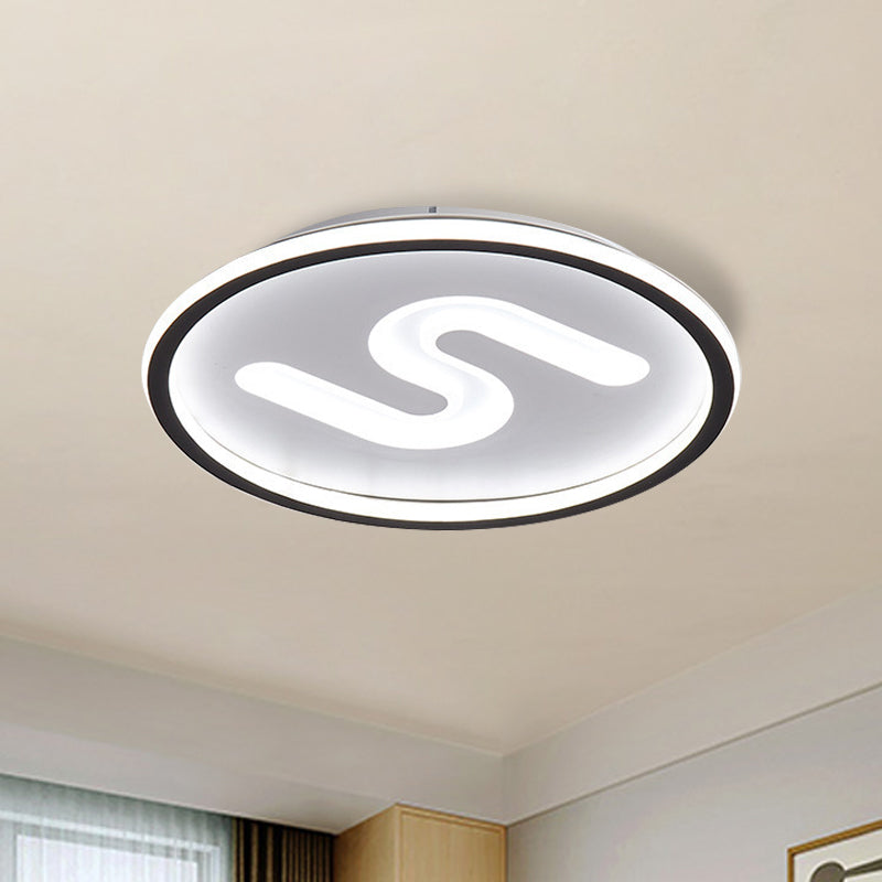 S-Shaped Acryl Plafond Verlichting Hedendaagse Zwart/Goud LED Flush Light Fixture, Warm/Wit Licht