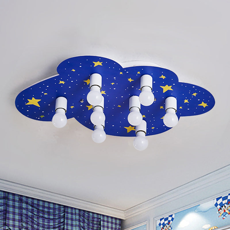 Starry Sky Ceiling Mounted Light Cartoon Acrylic 8 Lights Blue Flush Mount Lamp for Kids Room