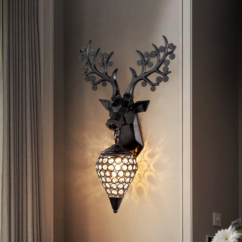 Diamond Cage/Elongated Orb Metal Wall Lamp Vintage 1-Bulb Sitting Room Wall Lighting Idea in Black/Silver/Gold
