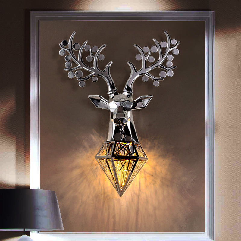 Diamond Cage/Elongated Orb Metal Wall Lamp Vintage 1-Bulb Sitting Room Wall Lighting Idea in Black/Silver/Gold