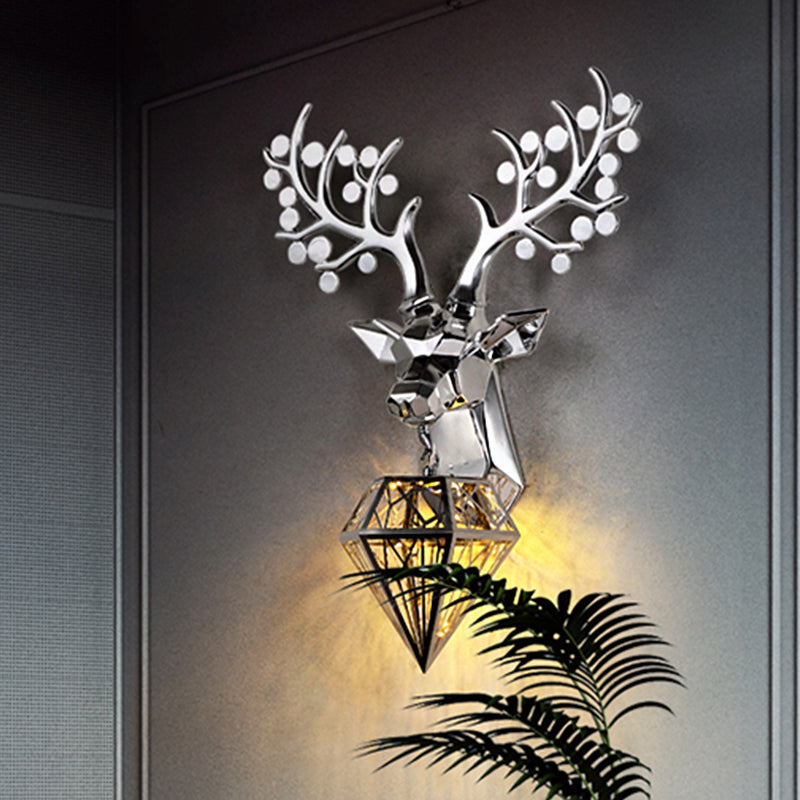 Diamond Cage/Elongated Orb Metal Wall Lamp Vintage 1-Bulb Sitting Room Wall Lighting Idea in Black/Silver/Gold