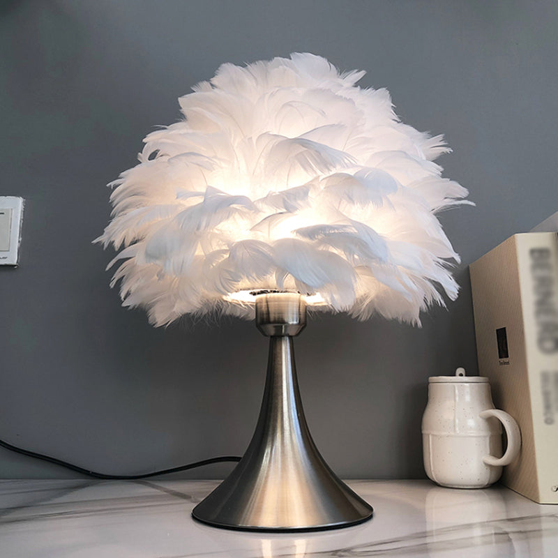 Lampada da lettura ad albero Lampada da comodino a LED moderna in piuma grigio/bianco per sala studio
