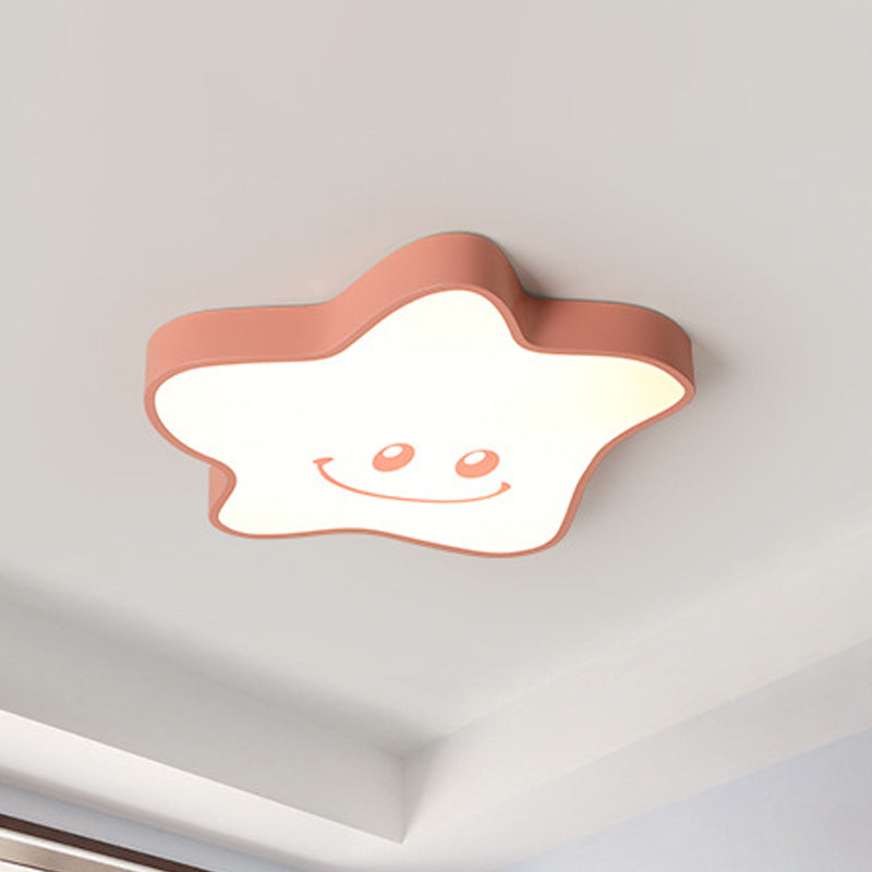 Star Flush Mount Fixture Cartoon Acrylic LED Pink Close to Ceiling Light, Warm/White Light