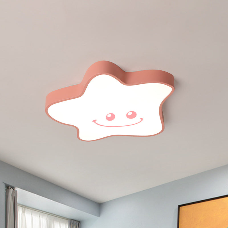 Star Flush Mount Fixture Cartoon Acrylic LED Pink Close to Ceiling Light, Warm/White Light