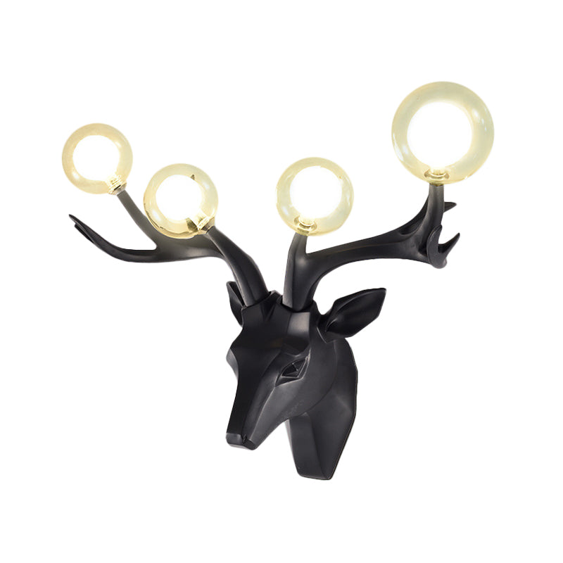Sika Deer Living Room Wall Lamp Classic Style Resin 4 Heads Black/White/Blue Wall Sconce Light with Orb Clear Crystal Shade