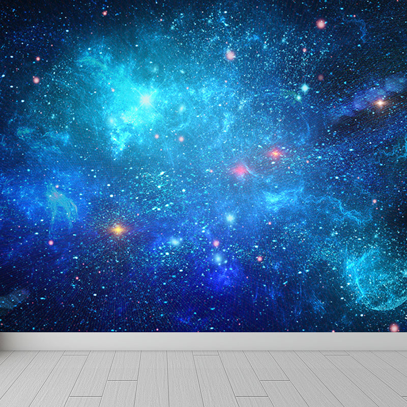 Modern Constellations Scene Wall Mural Non-Woven Waterproof Dark Blue Wall Art for Bedroom