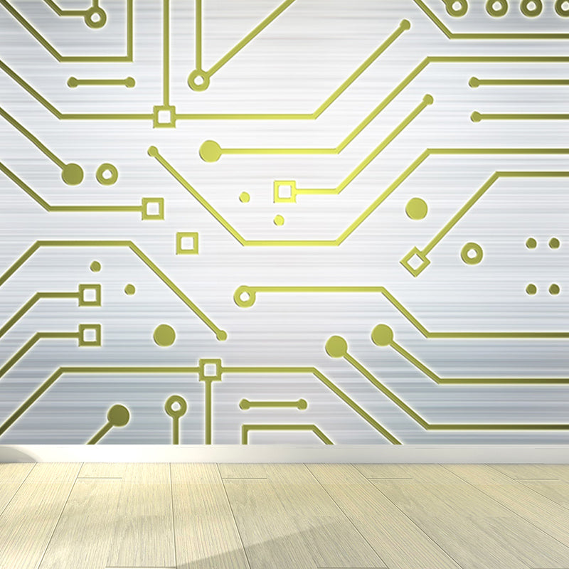 Industrial Circuit Board Mural Non-Woven Texture Waterproof Light Gray Wall Art for Bedroom