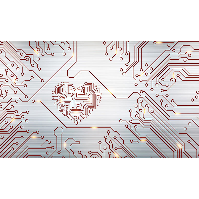 Industrial Circuit Board Mural Non-Woven Texture Waterproof Light Gray Wall Art for Bedroom