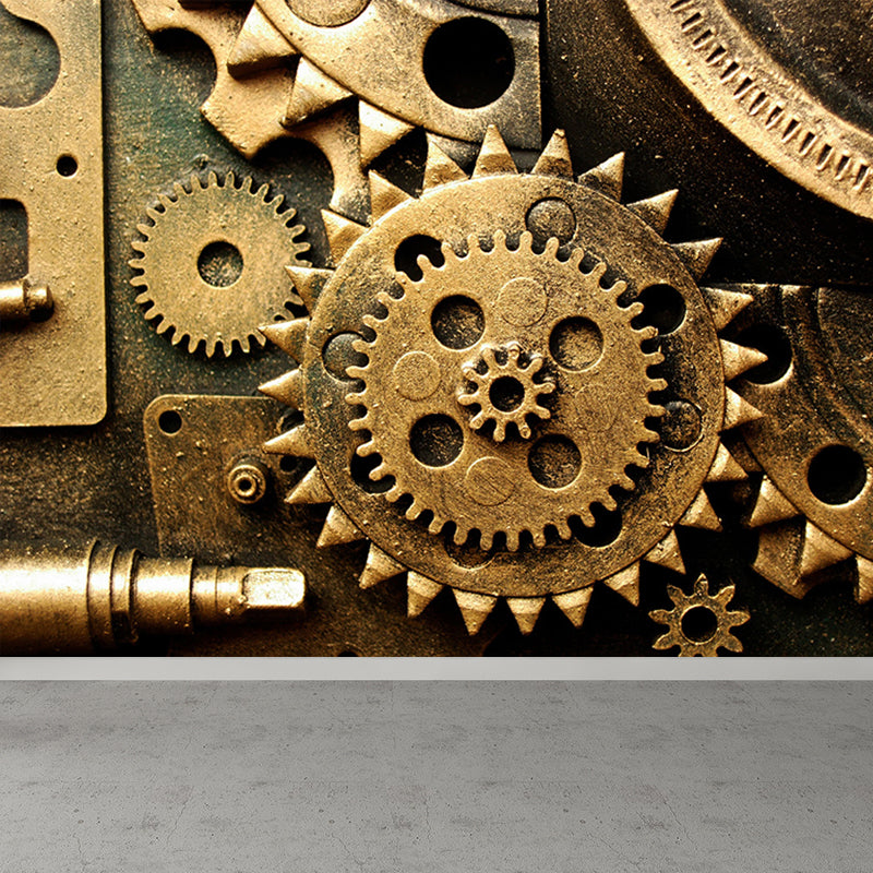 Industrial Style Metal Gear Mural Wallpaper Non-Woven Stain Resistant Soft Color Wall Art for Living Room