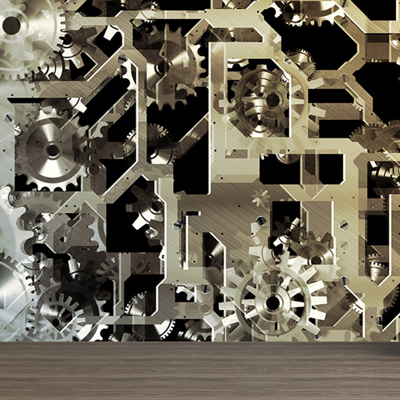 Industrial Style Metal Gear Mural Wallpaper Non-Woven Stain Resistant Soft Color Wall Art for Living Room