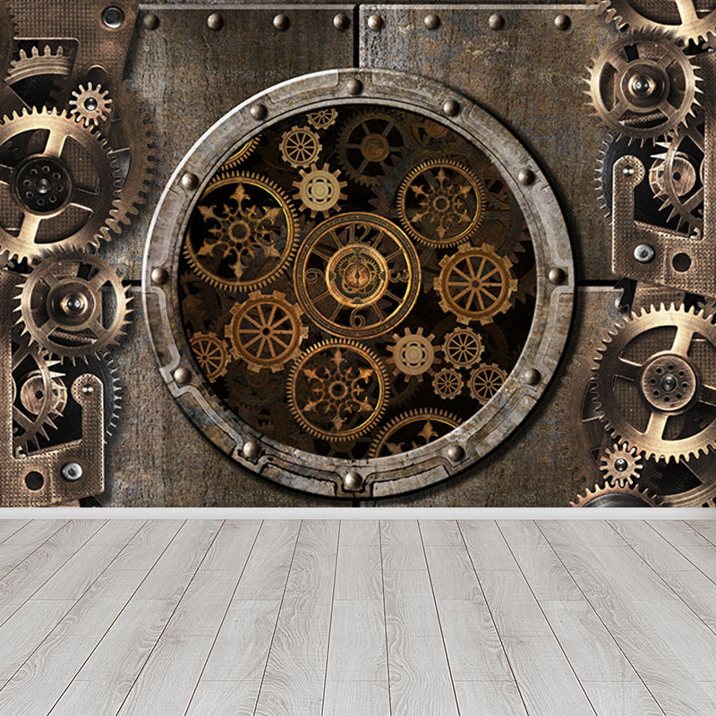 Industrial Style Metal Gear Mural Wallpaper Non-Woven Stain Resistant Soft Color Wall Art for Living Room