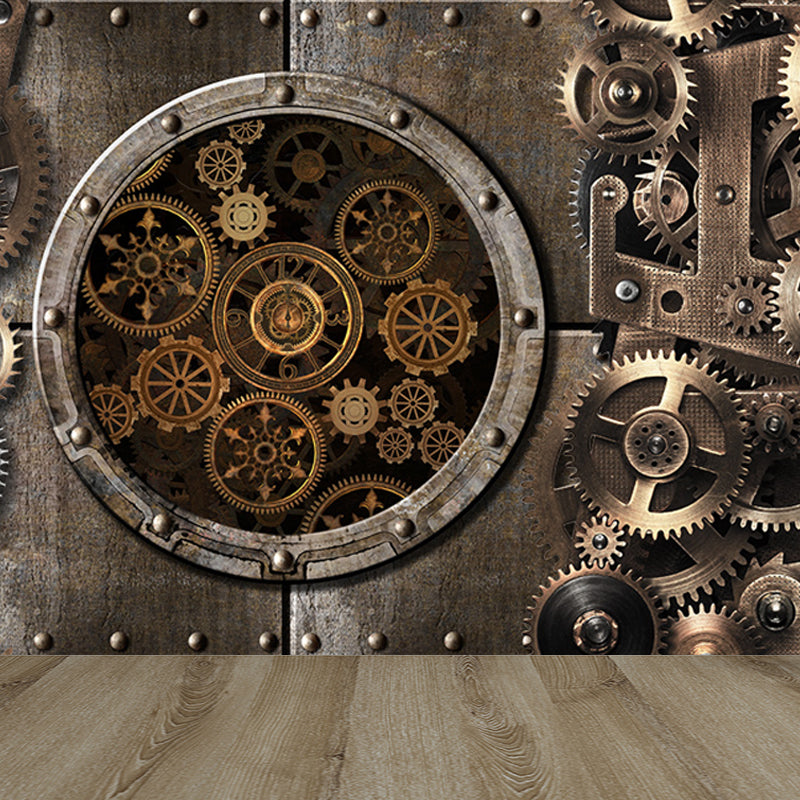 Industrial Style Metal Gear Mural Wallpaper Non-Woven Stain Resistant Soft Color Wall Art for Living Room