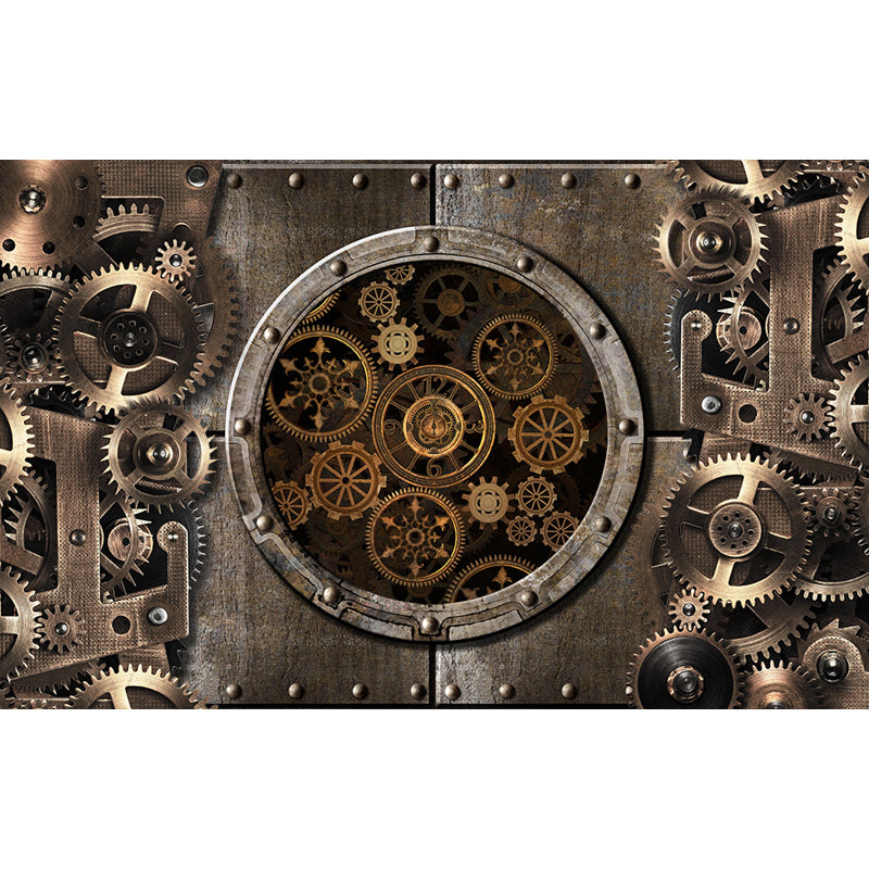 Industrial Style Metal Gear Mural Wallpaper Non-Woven Stain Resistant Soft Color Wall Art for Living Room