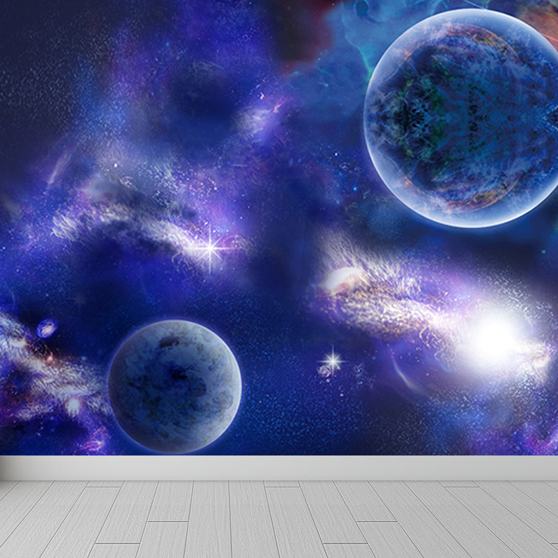 Modern Planet View Mural Wallpaper Blue Waterproofing Wall Covering for Girls Bedroom