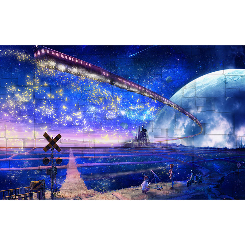 Modern Planet View Mural Wallpaper Blue Waterproofing Wall Covering for Girls Bedroom