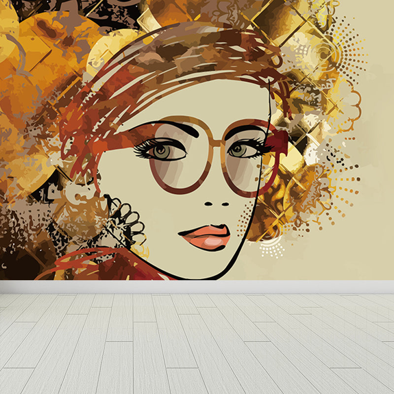 Female Character Print Mural Wallpaper Contemporary Non-Woven Material Wall Covering