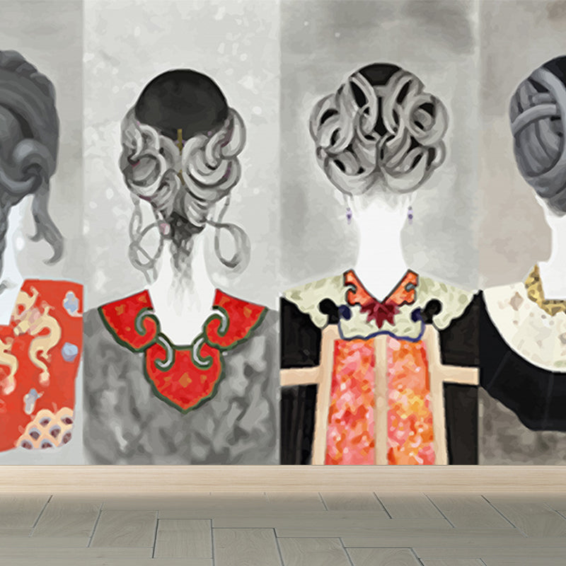 Female Character Print Mural Wallpaper Contemporary Non-Woven Material Wall Covering