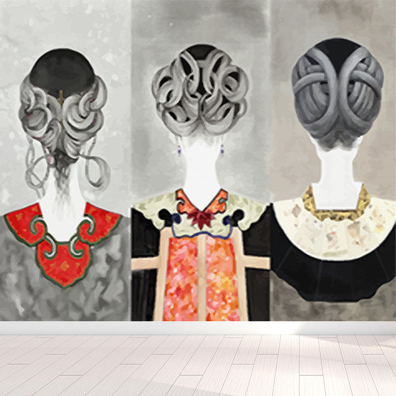 Female Character Print Mural Wallpaper Contemporary Non-Woven Material Wall Covering