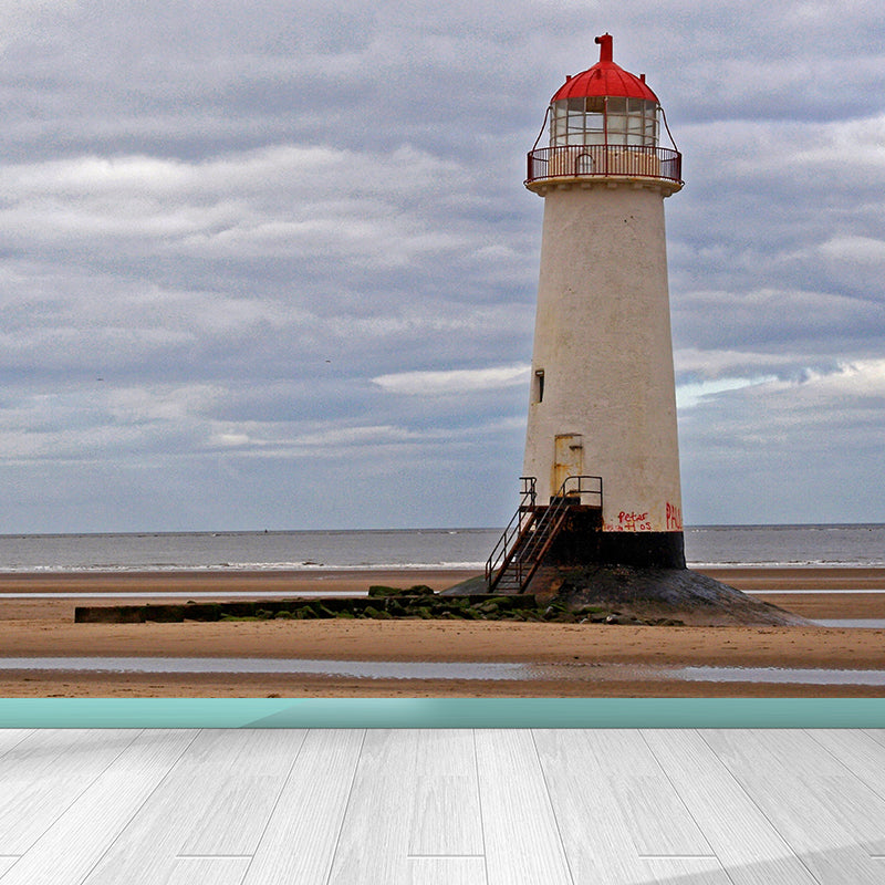 Big Lighthouse View Mural Wallpaper Illuminative Coastal Dining Room Wall Covering