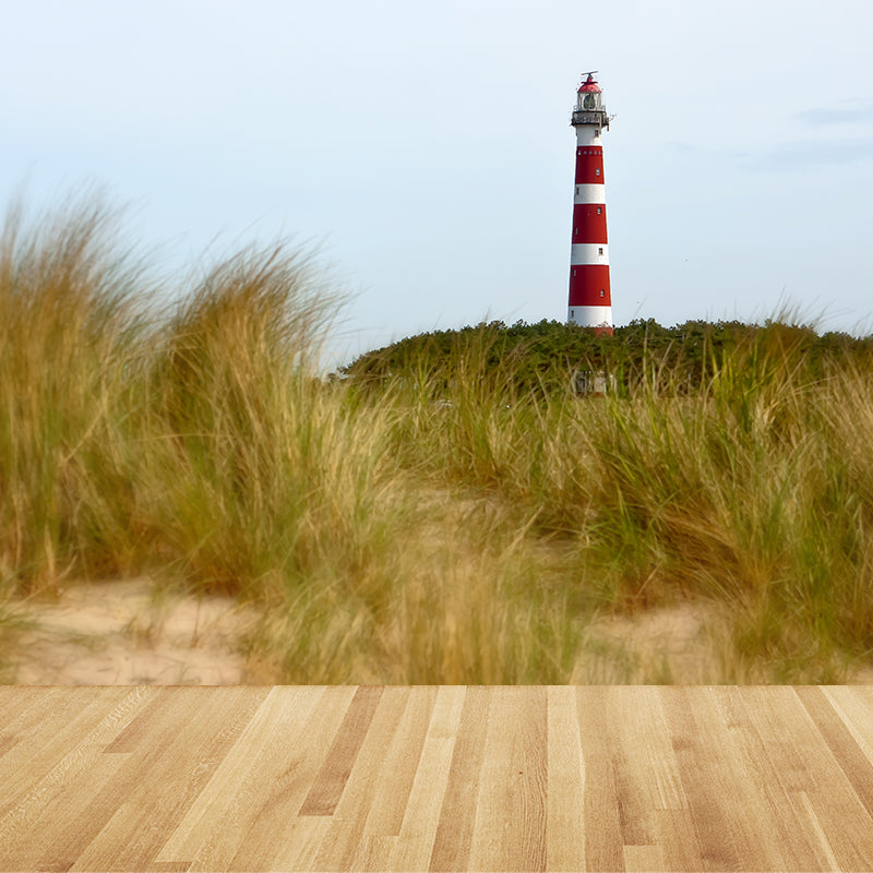 Big Lighthouse View Mural Wallpaper Illuminative Coastal Dining Room Wall Covering