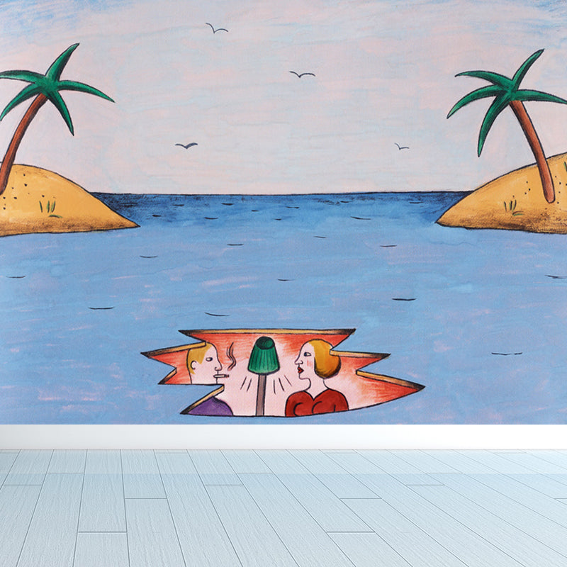 Illustration Style Art Print Mural Decal for Living Room, Soft Color, Custom Size Available