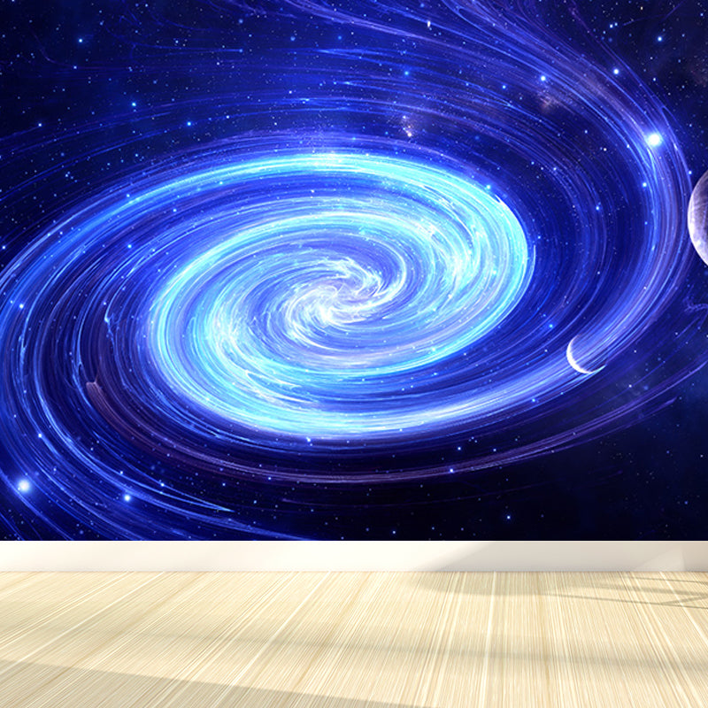 Contemporary Stars Spiral Scenery Mural Wallpaper Blue Astronomy and Space Wall Covering