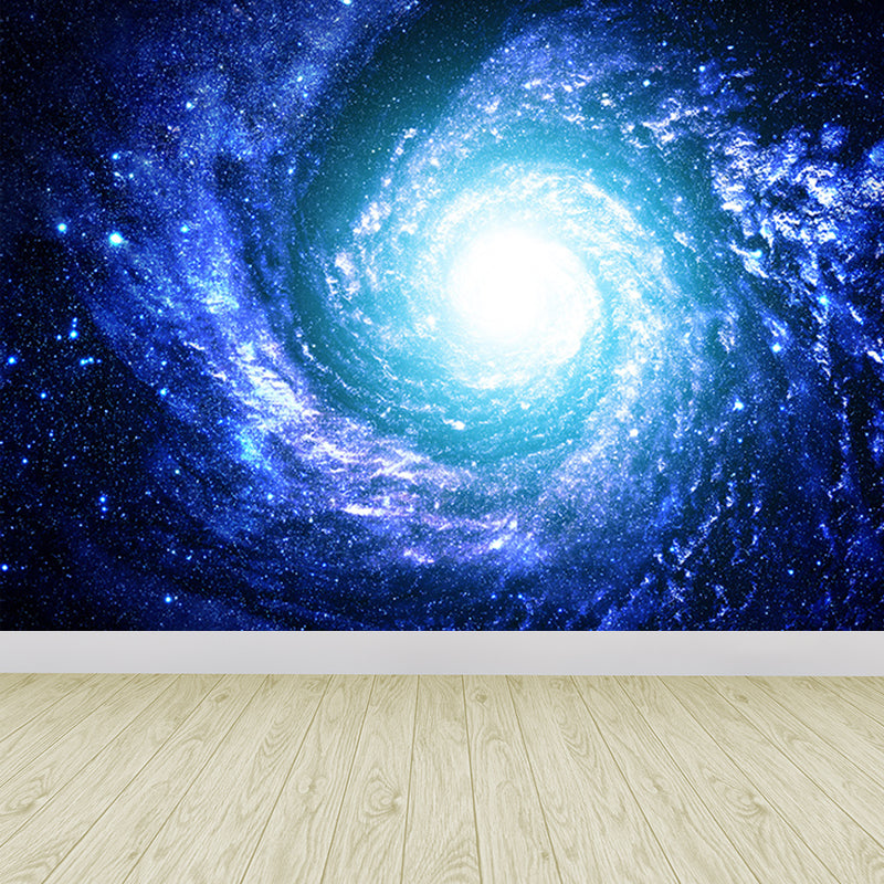 Contemporary Stars Spiral Scenery Mural Wallpaper Blue Astronomy and Space Wall Covering