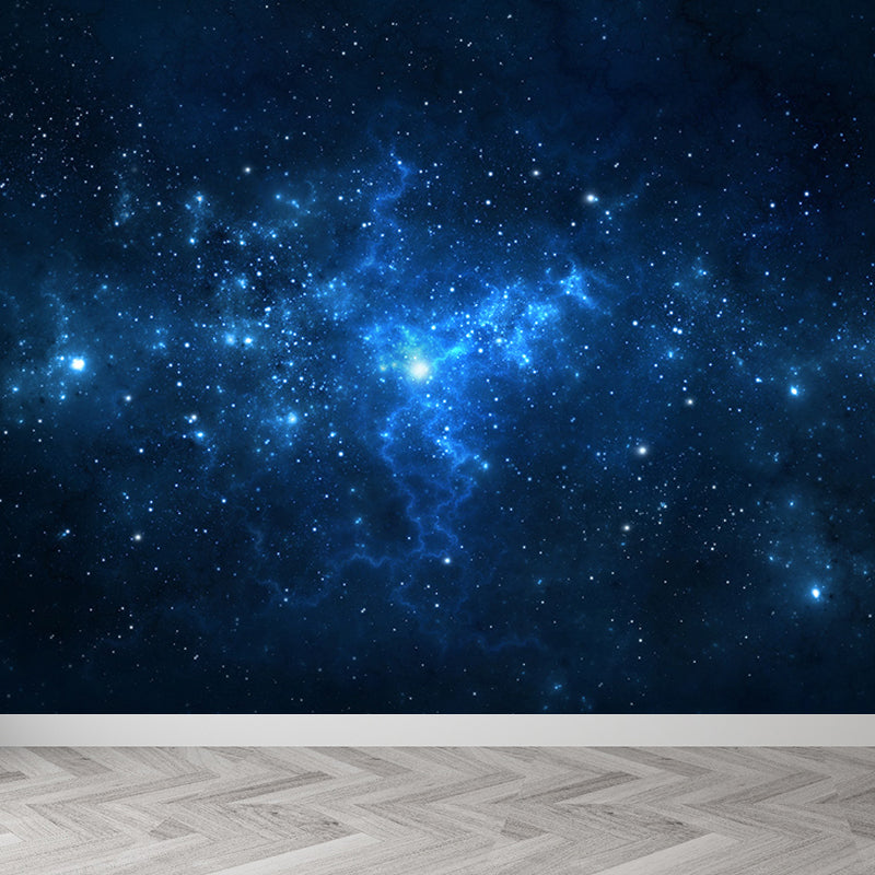 Dark Blue Dreamlike Asterism Mural Moisture Resistant Contemporary Bedroom Wall Art