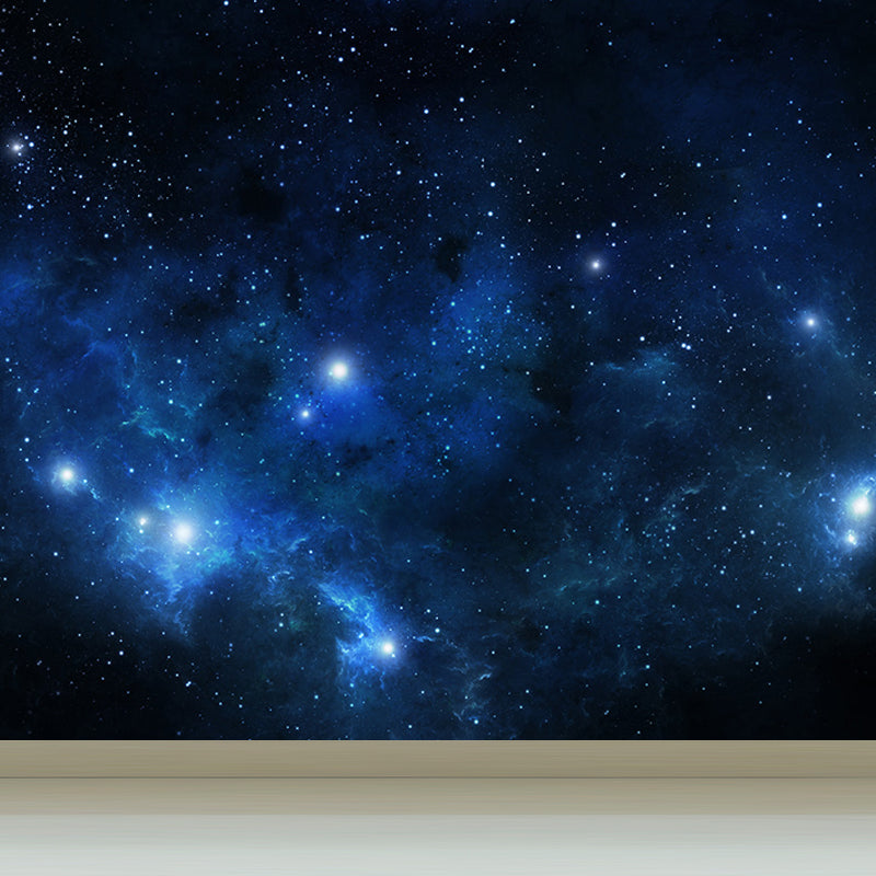 Dark Blue Dreamlike Asterism Mural Moisture Resistant Contemporary Bedroom Wall Art