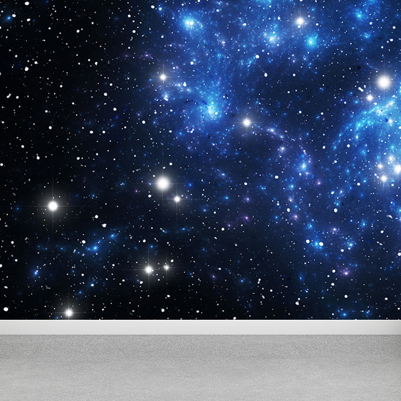 Dark Blue Dreamlike Asterism Mural Moisture Resistant Contemporary Bedroom Wall Art