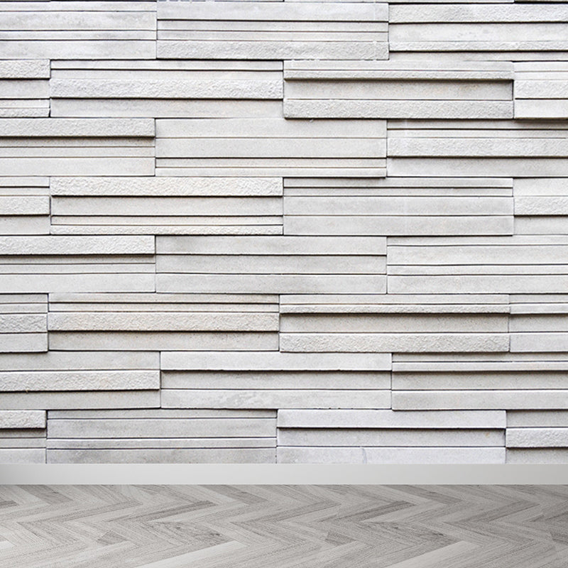 Brickwork Pattern Mural Wallpaper White Contemporary Wall Covering for Living Room