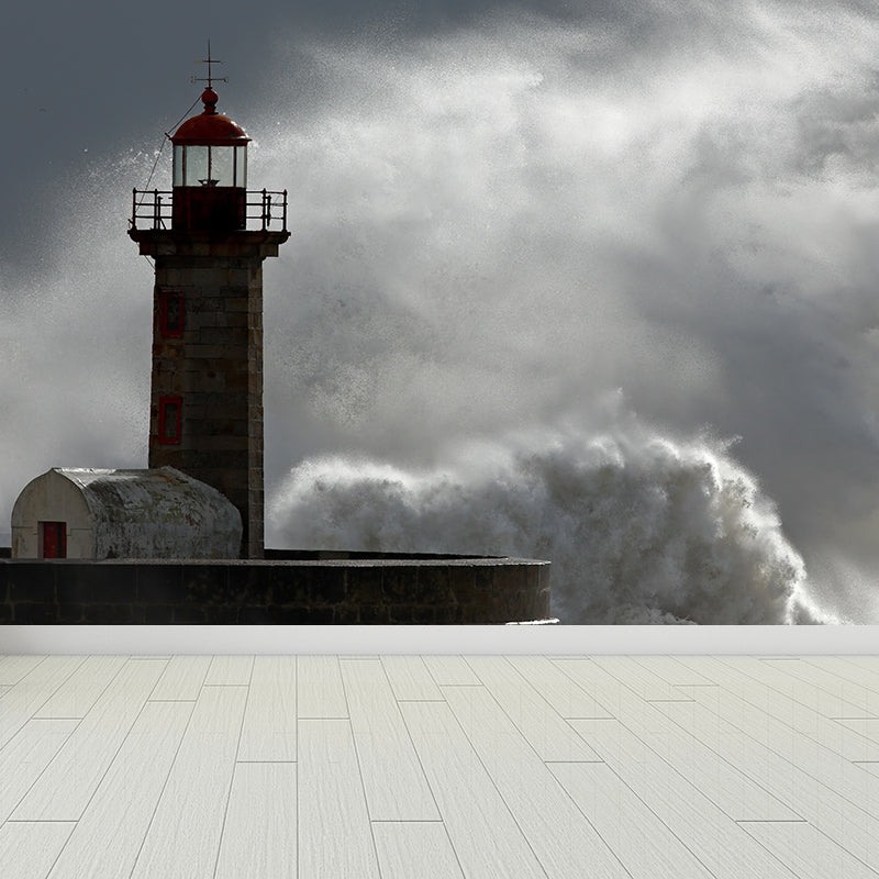 Grand Lighthouse Mural Wallpaper for Dining Room Human Landscape Wall Covering, Customized