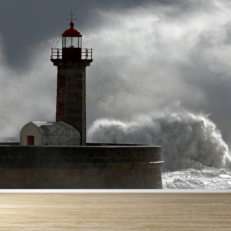 Grand Lighthouse Mural Wallpaper for Dining Room Human Landscape Wall Covering, Customized