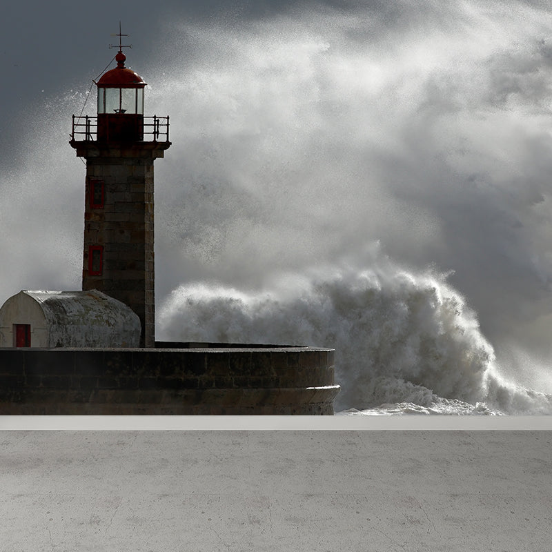 Grand Lighthouse Mural Wallpaper for Dining Room Human Landscape Wall Covering, Customized