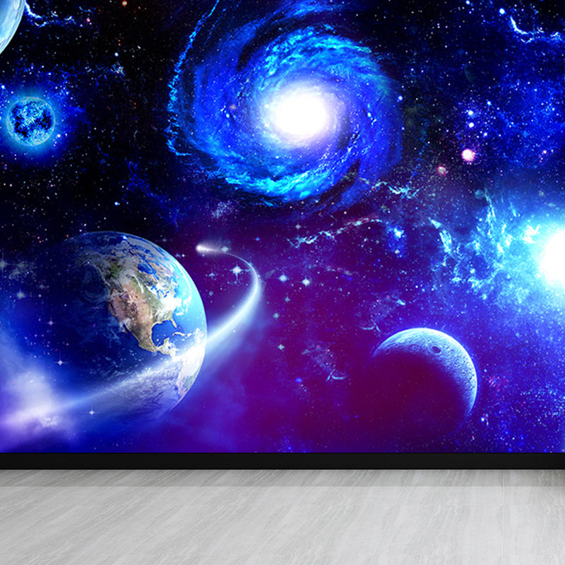 Amazing Planet Scene Mural Decal Blue Contemporary Wall Covering for Living Room