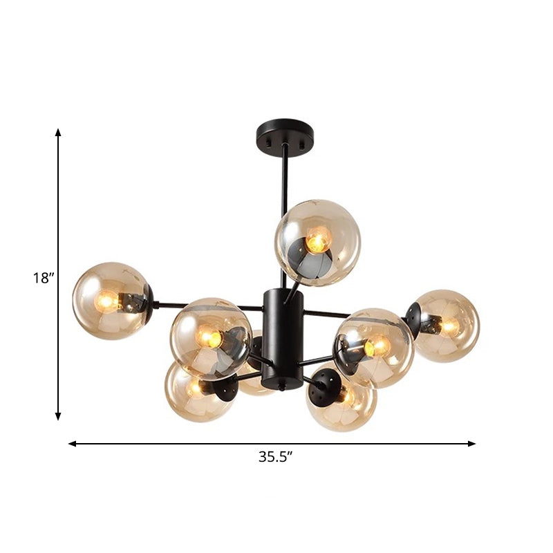 Amber/Blue/Clear Glass Spherical Chandelier Light Post Modern 6/8/10 Lights Black Pendant Lamp for Bedroom