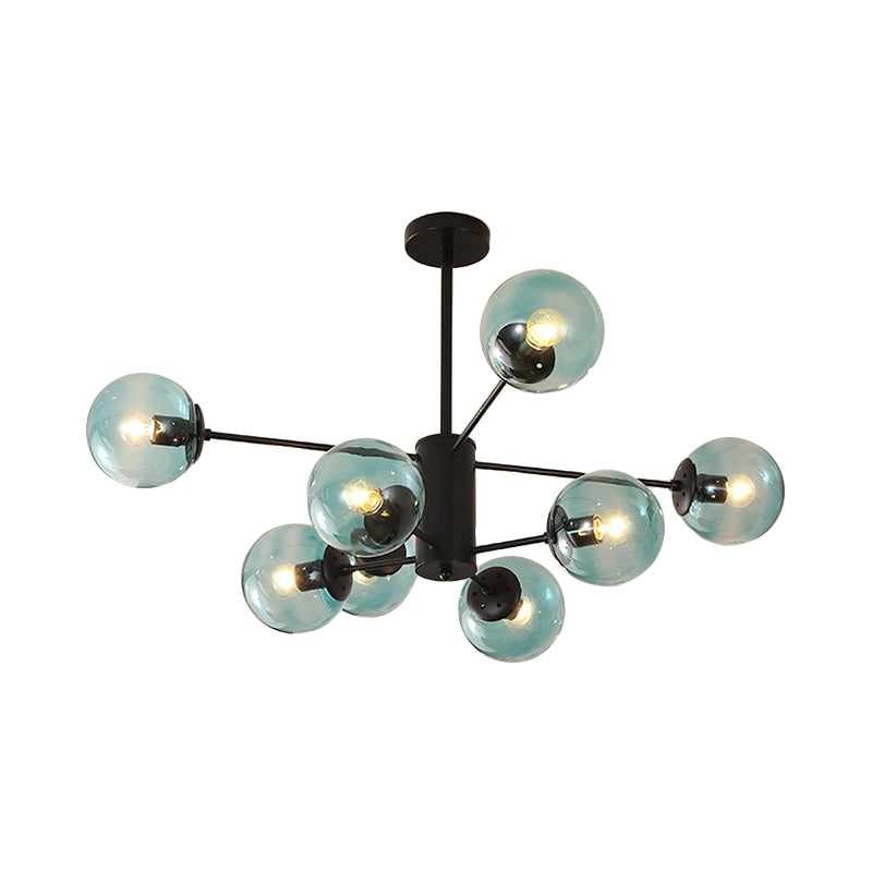 Amber/Blue/Clear Glass Spherical Chandelier Light Post Modern 6/8/10 Lights Black Pendant Lamp for Bedroom