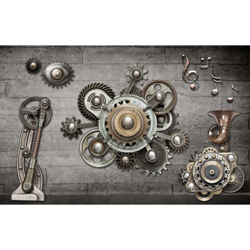 Industrial Style Teenagers Mural Decor Metal Spur Gear Pastel Color Wall Covering