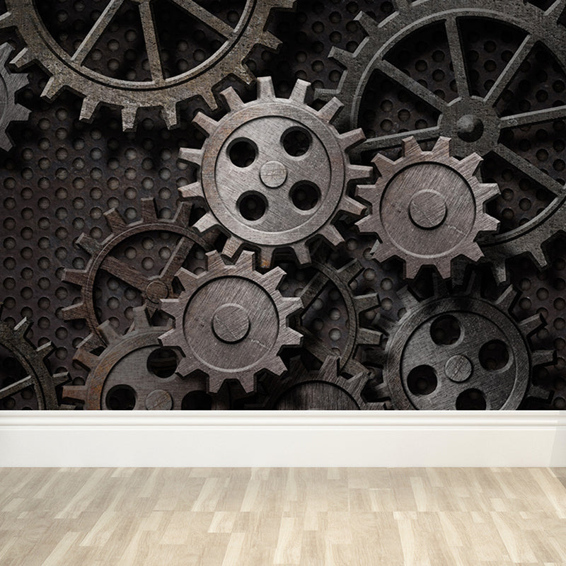 Industrial Style Teenagers Mural Decor Metal Spur Gear Pastel Color Wall Covering