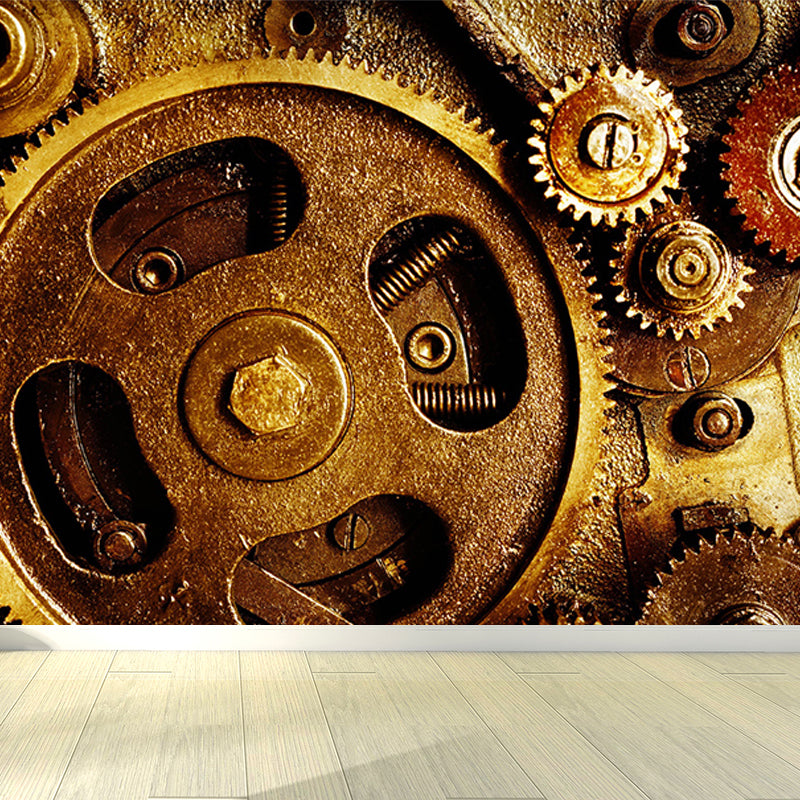 Industrial Style Teenagers Mural Decor Metal Spur Gear Pastel Color Wall Covering