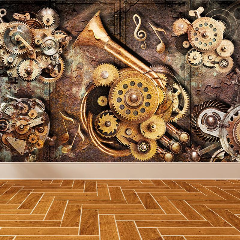 Industrial Metal Gear Mural Decal Light Color Dining Room Wall Covering, Personalized