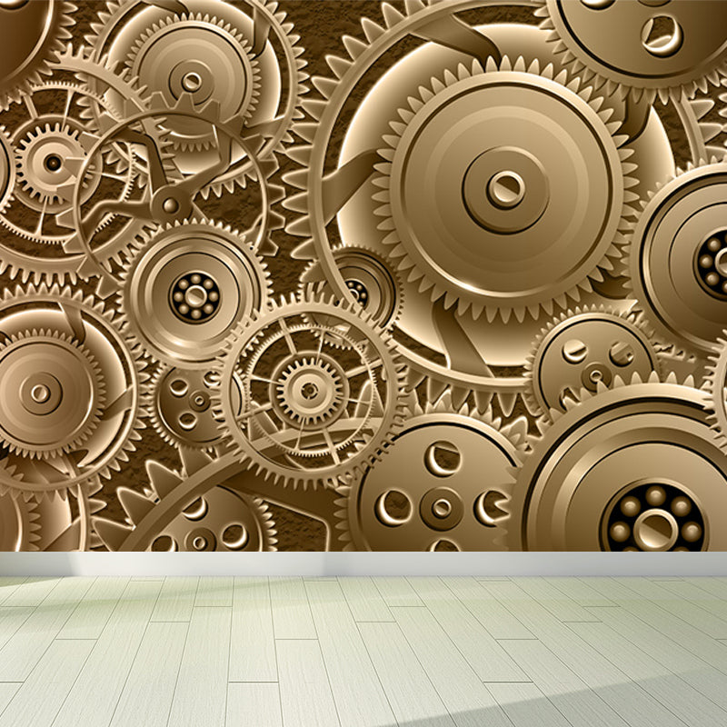 Industrial Metal Gear Mural Decal Light Color Dining Room Wall Covering, Personalized