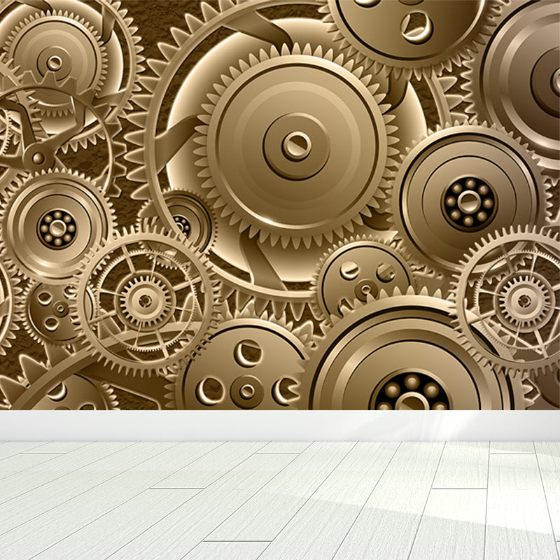 Industrial Metal Gear Mural Decal Light Color Dining Room Wall Covering, Personalized