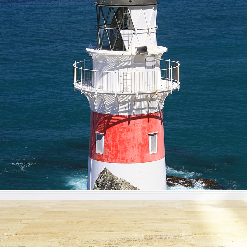 Full Size Photography Coastal Mural Wallpaper with Seaside Lighthouse Scenery in Blue