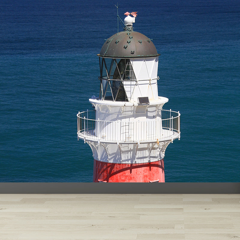 Full Size Photography Coastal Mural Wallpaper with Seaside Lighthouse Scenery in Blue