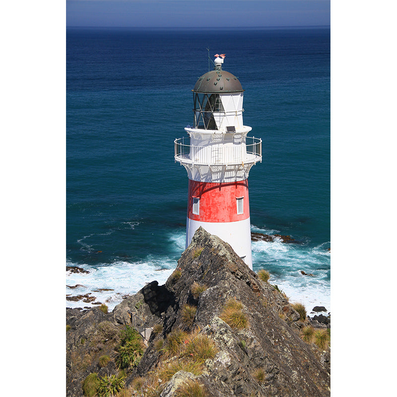 Full Size Photography Coastal Mural Wallpaper with Seaside Lighthouse Scenery in Blue