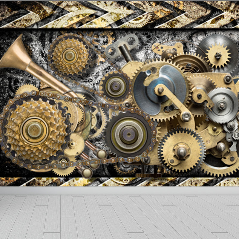 Industrial Metal Gearing Wall Mural Light Color Chain Transmission Wall Covering