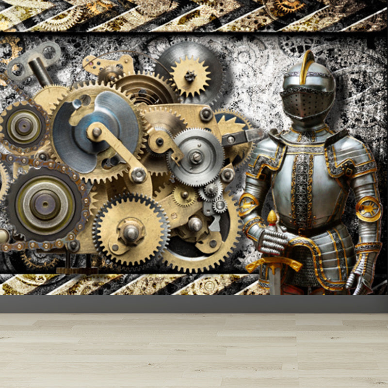 Industrial Metal Gearing Wall Mural Light Color Chain Transmission Wall Covering