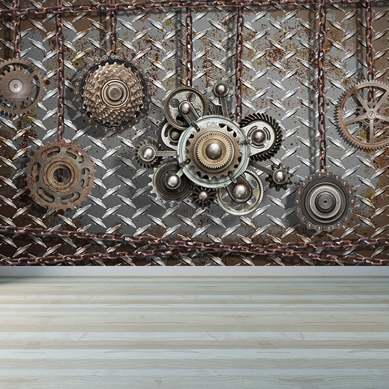 Industrial Metal Gearing Wall Mural Light Color Chain Transmission Wall Covering