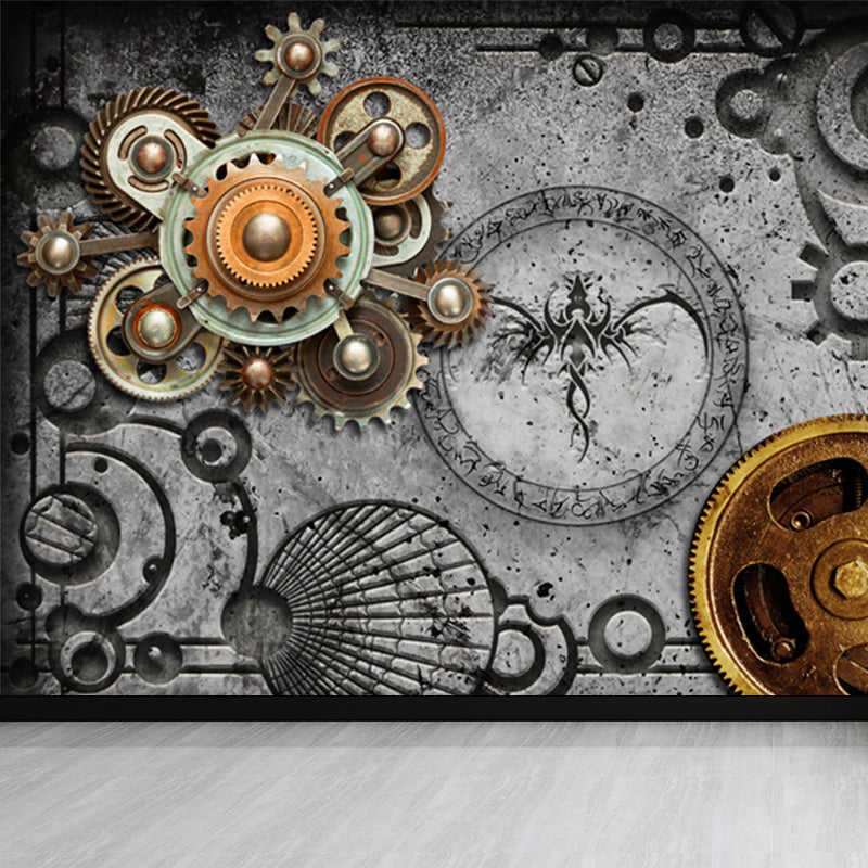 Industrial Metal Gearing Wall Mural Light Color Chain Transmission Wall Covering